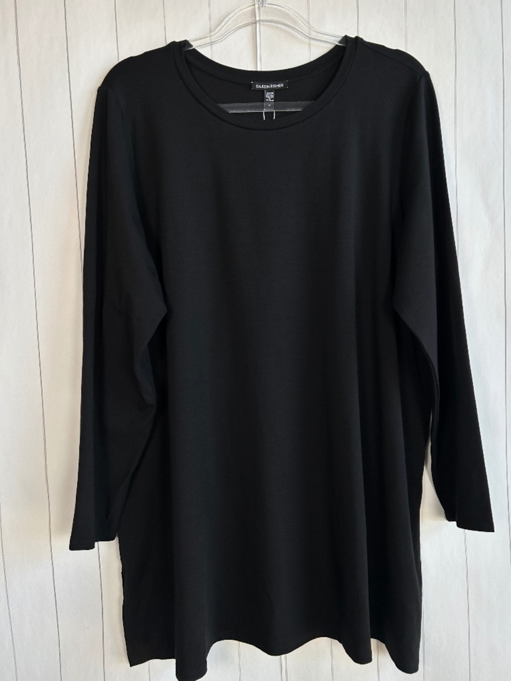 Eileen Fisher women size 1X crew neck tunic black long sleeve tencel lagenlook